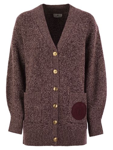 Wool-blend Cardigan With Logo Patch - Elisabetta Franchi - Modalova