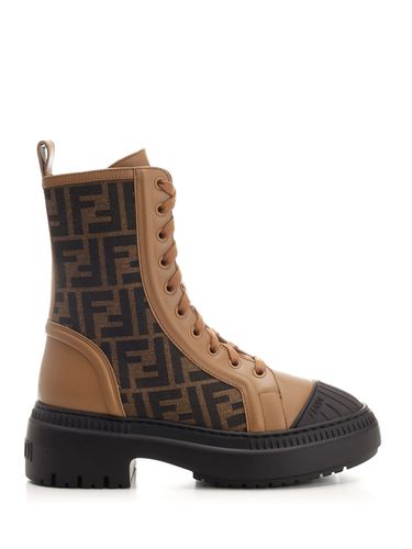 Domino Leather And Ff Fabric Ankle Boots - Fendi - Modalova