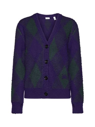 Purple Cardigan With Argyle Motif In Wool Woman - Burberry - Modalova