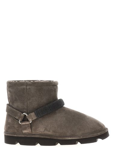 Suede Ankle Boot With Shiny Strap - Brunello Cucinelli - Modalova