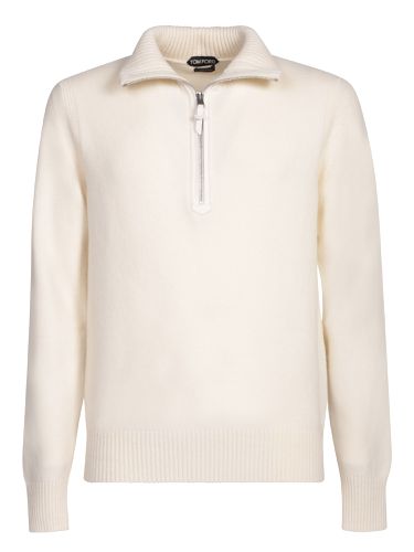 Long-sleeve Sweater With Zip-up Mock Neck In Wool And Cashmere Man - Tom Ford - Modalova