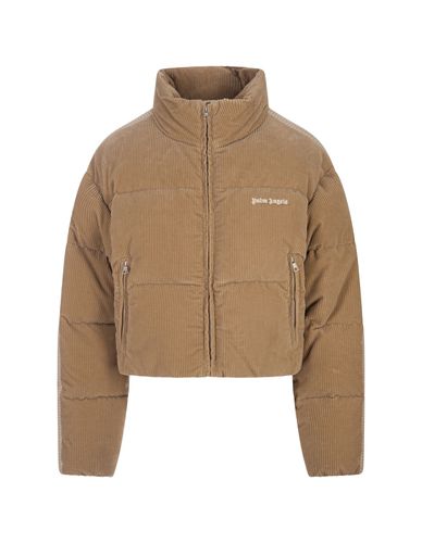 Beige Corduroy Short Down Jacket With Logo - Palm Angels - Modalova