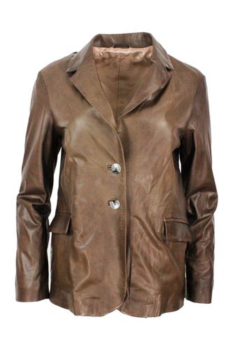 Soft Leather Blazer Jacket With 2 Button Closure And Flap Pockets - Barba Napoli - Modalova