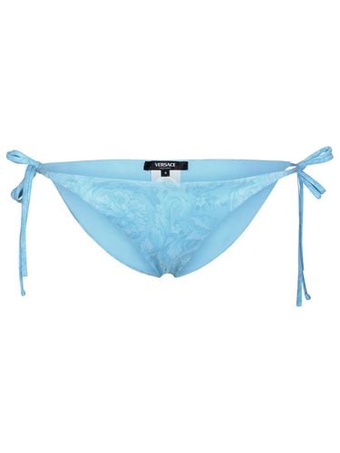 Barocco Light Blue Polyester Blend Bikini Bottoms - Versace - Modalova