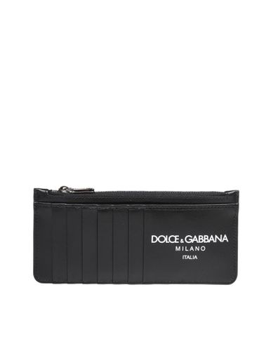 Calfskin Card Holder With Logo - Dolce & Gabbana - Modalova