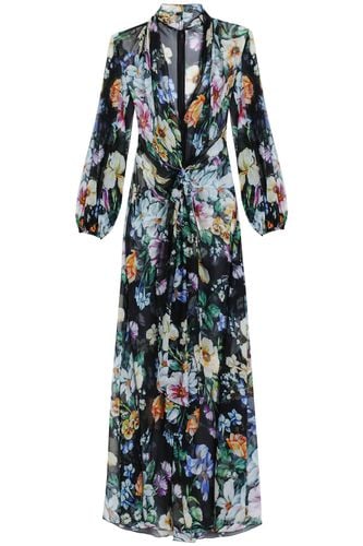 Long Black Silk Dress With Floral Pattern - Dolce & Gabbana - Modalova