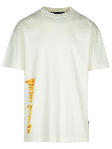 Burning Palm Cream Cotton T-shirt - Palm Angels - Modalova