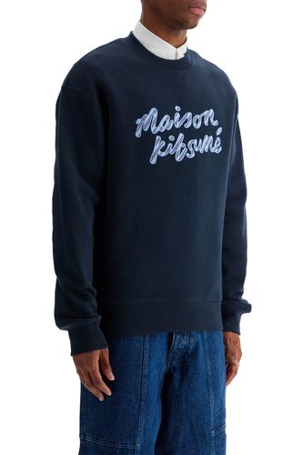 Navy Blue Striped Cotton Sweatshirt - Maison Kitsuné - Modalova