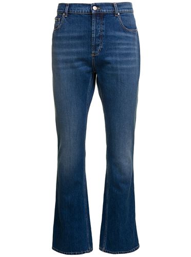 Blue Flared Jeans With Logo Patch In Cotton Man - Alexander McQueen - Modalova