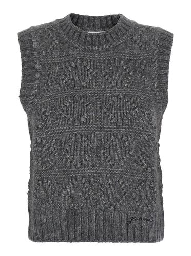 Bubble Sleeveless Vest With Logo Lettering On The Front In Wool Blend Woman - Ganni - Modalova