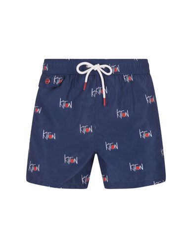 Navy Swim Shorts With All-over Logo - Kiton - Modalova