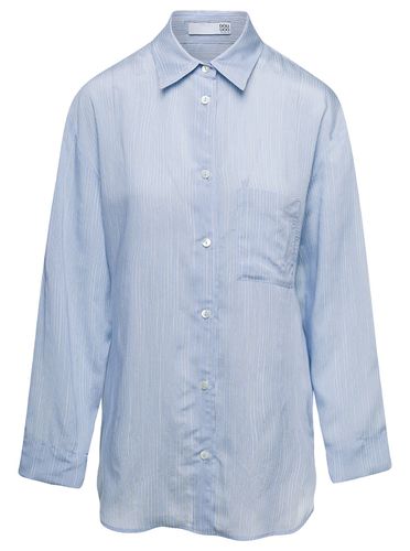 Light Blue Long-sleeve Striped Shirt In Viscose And Silk Woman - Douuod - Modalova