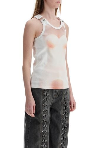 White Cotton Top With Leather Print Le Classique - Jean Paul Gaultier - Modalova