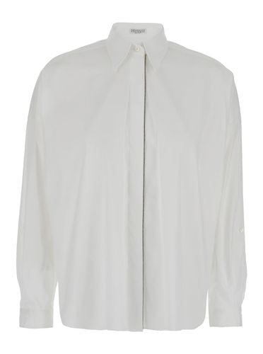 Oversized Shirt With Monile Detail In Cotton Blend Woman - Brunello Cucinelli - Modalova