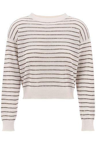 Dazzling Stripes Cotton Sweater - Brunello Cucinelli - Modalova