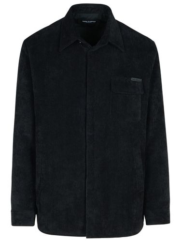 Logo Plaque Velvet Shirt - Dolce & Gabbana - Modalova