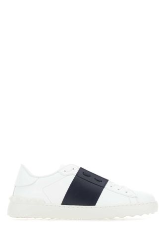 White Leather Open Sneakers With Midnight Blue Band - Valentino Garavani - Modalova