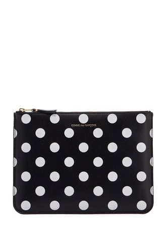 Compact Black Leather Unisex Wallet With White Dots And Zip - Comme des Garçons Wallet - Modalova