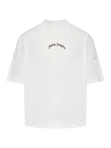 Oversized T-shirt With Curved Logo - Palm Angels - Modalova