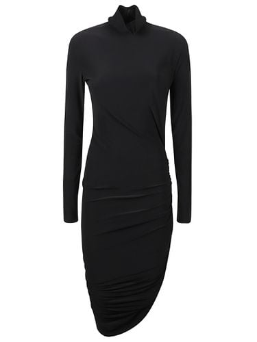 Long-sleeve Turtleneck Side Drape Dress - Norma Kamali - Modalova