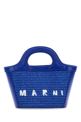 Electric Blue Leather And Straw Micro Tropicalia Summer Handbag - Marni - Modalova