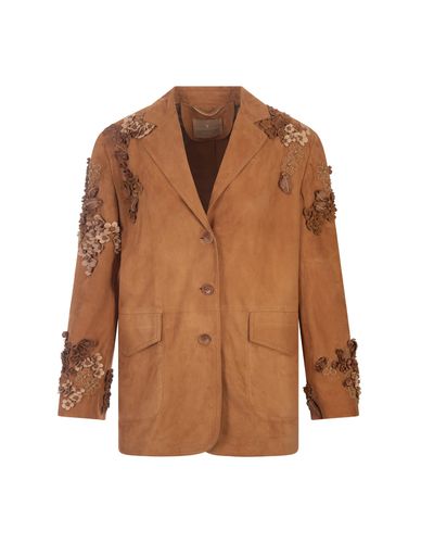 Brown Suede One-breasted Jacket With Embroidery And Appliqués - Ermanno Scervino - Modalova