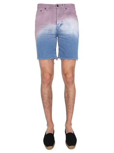 Gradient Raw Edge Denim Shorts - Saint Laurent - Modalova