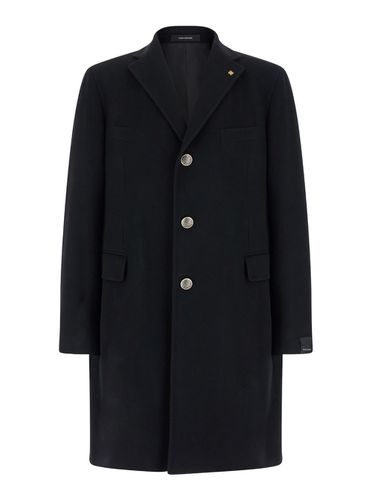 Single-breasted Coat With Logo Pin In Wool Blend Man - Tagliatore - Modalova