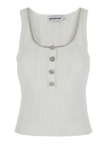 Sleeveless Top With Crystals In Ribbed Knit Woman - self-portrait - Modalova