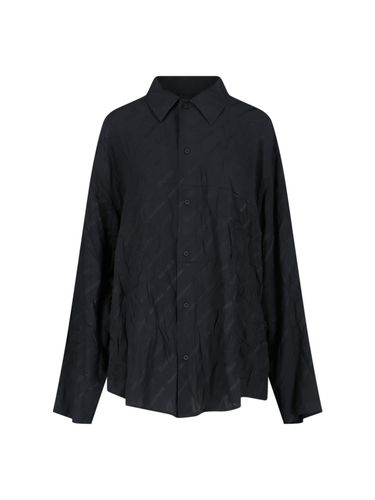 Oversized Shirt With All-over Print And Crinkled Effect In Silk - Balenciaga - Modalova