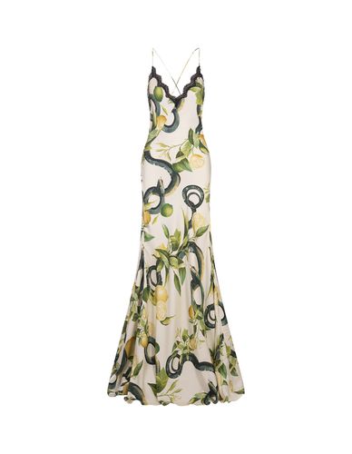Ivory Long Petticoat Dress With Lemons Print - Roberto Cavalli - Modalova