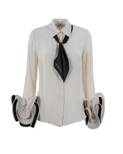 Ruffled Foulard Scarf Georgette Blouse - Elisabetta Franchi - Modalova