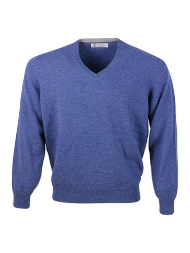 Cashmere V-neck Sweater With Contrasting Profile - Brunello Cucinelli - Modalova