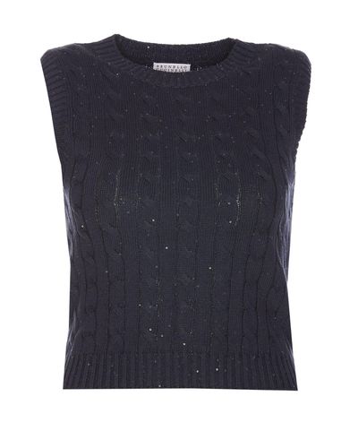 Sequin Embellished Cable-knitted Top - Brunello Cucinelli - Modalova