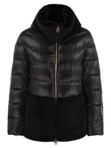 Down Jacket With Cruelty-free Fur Details - Herno - Modalova