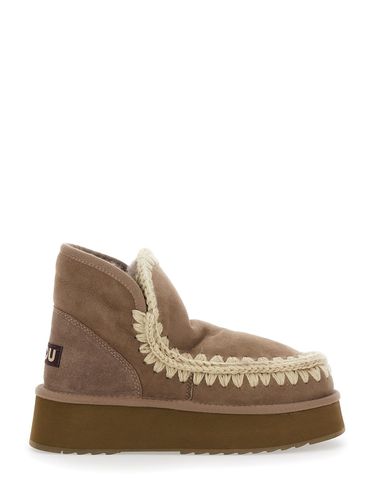 Mini Eskimo Brown Ankle Boots With Logo Patch On The Rear In Leather And Suede Woman - Mou - Modalova