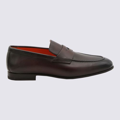 Santoni Brown Leather Loafers - Santoni - Modalova