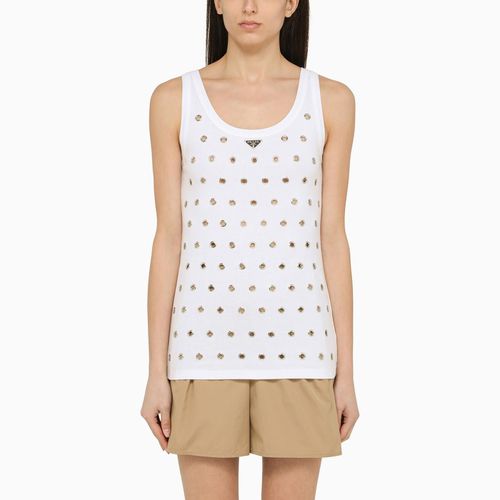 White Cotton Tank Top With Eyelets - Prada - Modalova