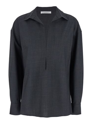 Grey Shirt With Open Collar And V Neck In Stretch Viscose Woman - Philosophy di Lorenzo Serafini - Modalova