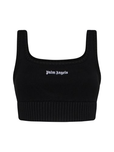 Logo Cotton Knit Crop Top - Palm Angels - Modalova