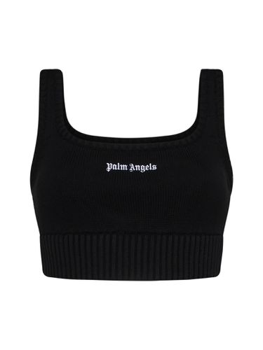 Logo Embroidered Cropped Knitted Tank Top - Palm Angels - Modalova