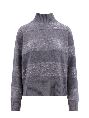 Long-sleeved Turtleneck Sweater In Fine Wool, Cashmere And Silk With Striped Pattern With Exclusive Micro Sequin Details - Brunello Cucinelli - Modalova