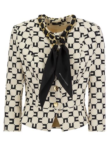 Logo Print Crepe Jacket With Foulard Chain - Elisabetta Franchi - Modalova