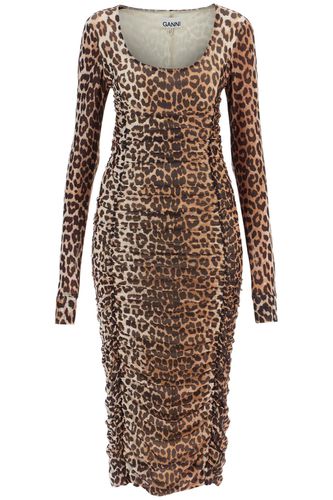 Animal Print Midi Dress In Mesh - Ganni - Modalova