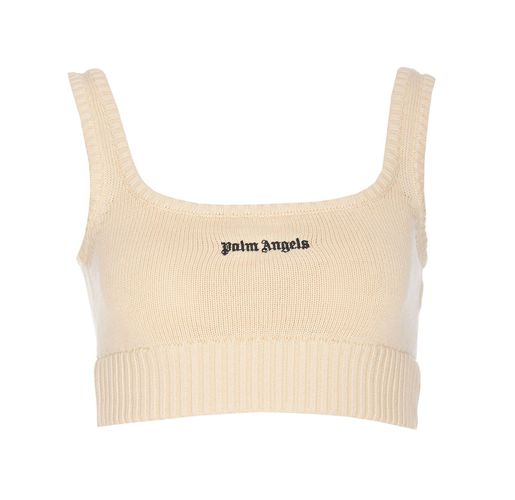 Logo Embroidered Cropped Knitted Tank Top - Palm Angels - Modalova