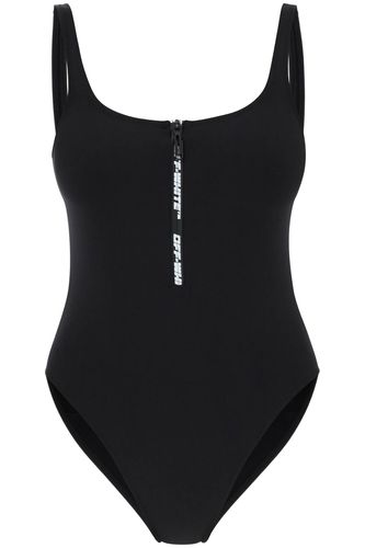 One-piece Swimsuit With Zip And Logo - Off-White - Modalova