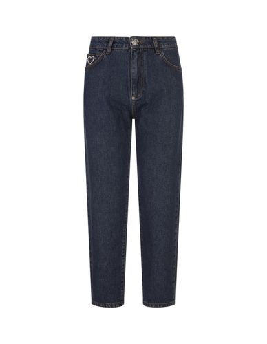 Crystal Heart Denim Mom Fit Trousers In Deep Sea - Philipp Plein - Modalova