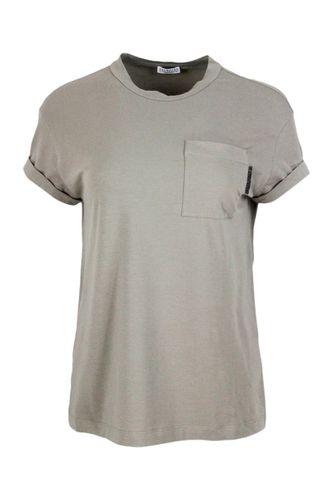 Short-sleeved Oversized T-shirt In Stretch Cotton With Crew Neck And Pocket With Jewel - Brunello Cucinelli - Modalova