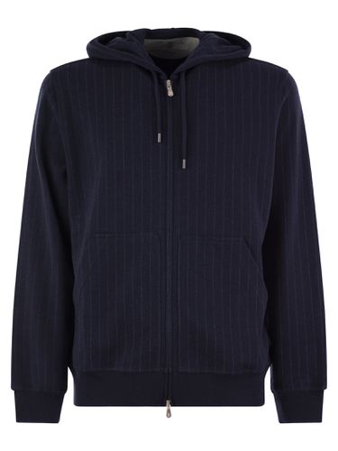 Double Pinstripe Fleece Topwear In Cotton, Cashmere And Silk With Zip And Hood - Brunello Cucinelli - Modalova