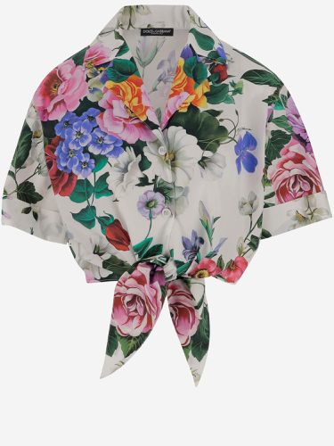 Cotton Crop Shirt With Floral Pattern - Dolce & Gabbana - Modalova